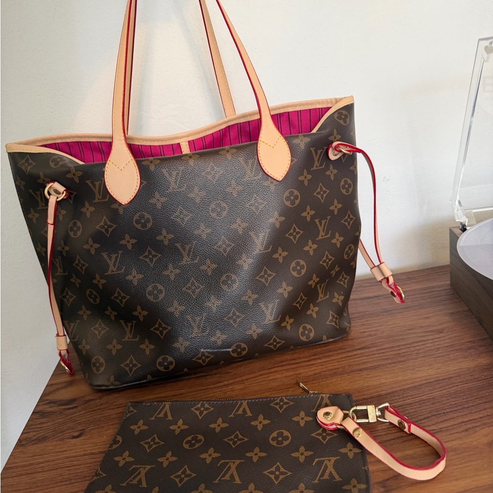 Monogram Purse Bag with Hot Pink Interior and Insert - Brown - Picture 2 of 12